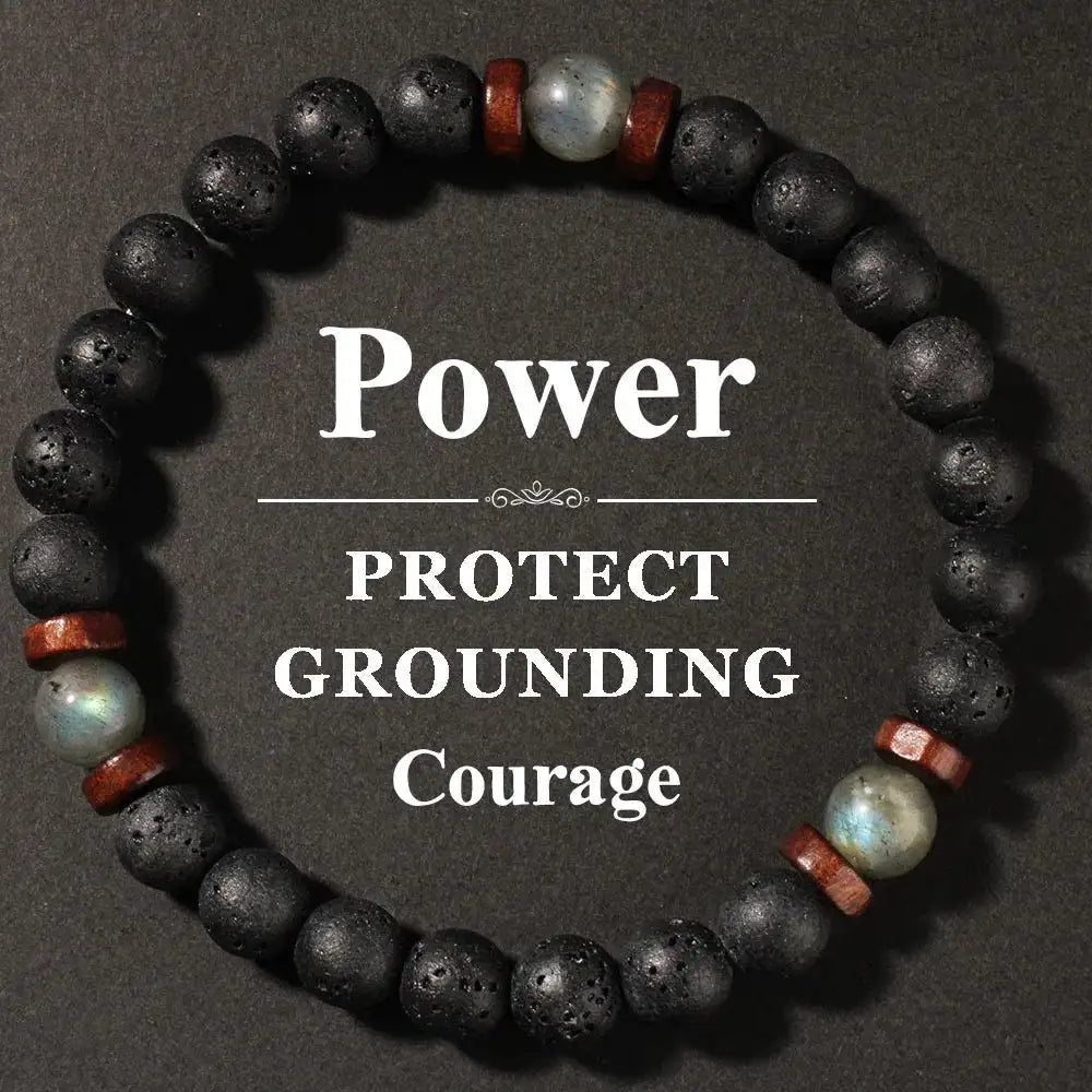 🔥 Triple Protection Energy Bracelet – Natural Volcanic Stone & Moonlight Stone Bangle | Trendy Men’s Jewelry Gift for Husband & Father