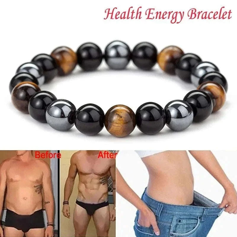✨ Triple Protection Magnetic Hematite Tiger Eye Obsidian Bracelet – Powerful Spiritual Shield for Health, Luck & Prosperity