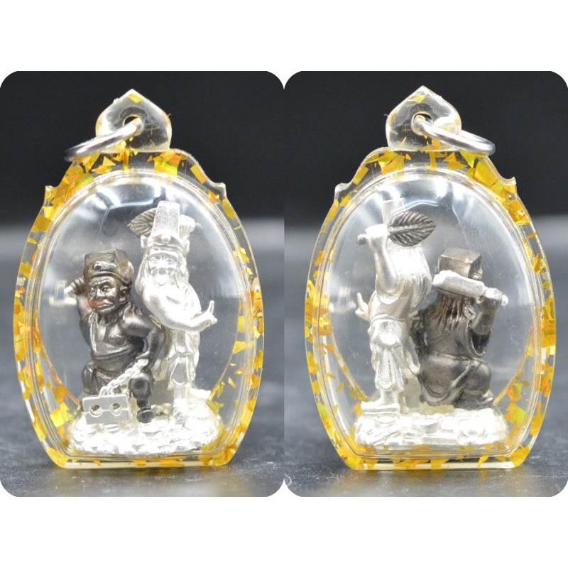 Tua Pae-Yee Pae Amulet - Dual Deities of Wealth for Prosperity and Success ชุบ2kเงินแบล็คเลี่ยม