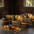 Authentic Thai Tuesday Birthday Buddha Statue "Reclining Buddha Pang Saiyat" Cast from Sacred Nam Phi Iron Ore (Rae Lek Nam Phi) - Antique Bronze & Gold Accents (Size Base 8x3 Inches, Height 4 Inches)