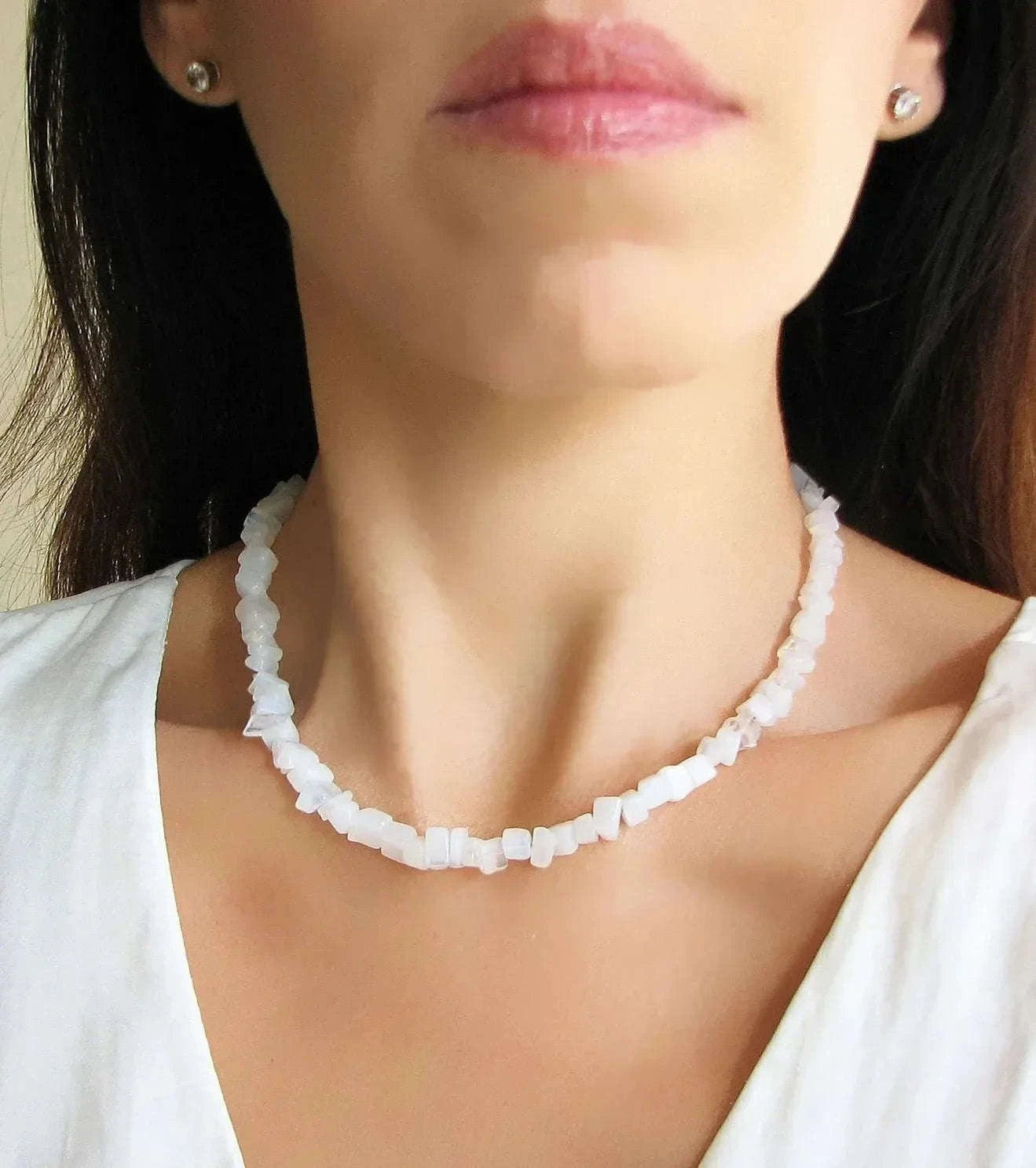 ✨ Turquoise Crystal Beaded Necklace – Perfect 11th Anniversary Gift for Wife – December Birthstone & Chakra Chip Choker A11121