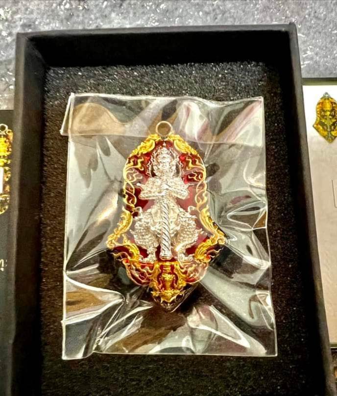 Thao Wessuwan Amulet Coin - 2-Faced Silver and Gold Protective Charm