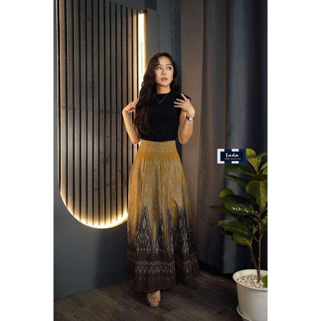 Two-Tone Pleated Skirt - 8-Piece Set, High-Waisted Cotton Outfit for Women, 38” Length, Waist Size 26–32”