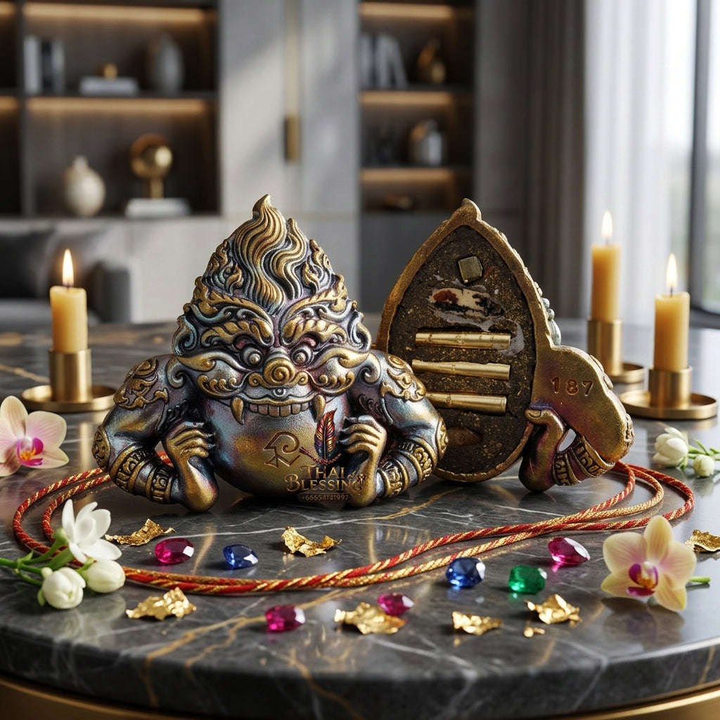 ✨ [Ultimate Guardian] Sacred Phra Rahu "Powerful Manifestation" Satta-Mongkol Alloy Talisman – Khao O Lineage Master-Blessed by Porthan Kloi, Wat Phukhaothong (2012 Rare Edition) Thai Blessing Co By RURUECHA