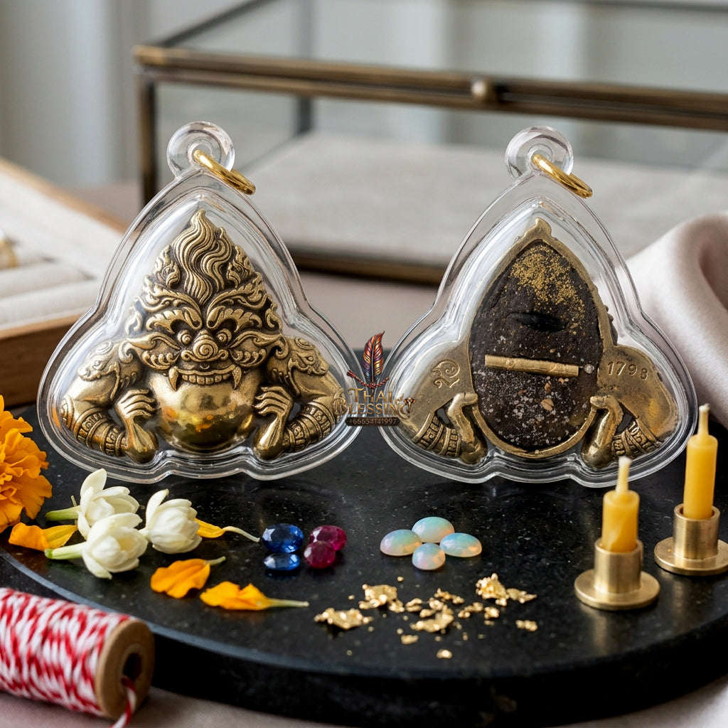✨ [Ultimate Guardian] Sacred Phra Rahu "Powerful Manifestation" White-Gold (Thongkao) Talisman – Khao O Lineage Blessed by Porthan Kloi, Wat Phukhaothong (Satta-Mongkol Edition) Thai Blessing Co By RURUECHA