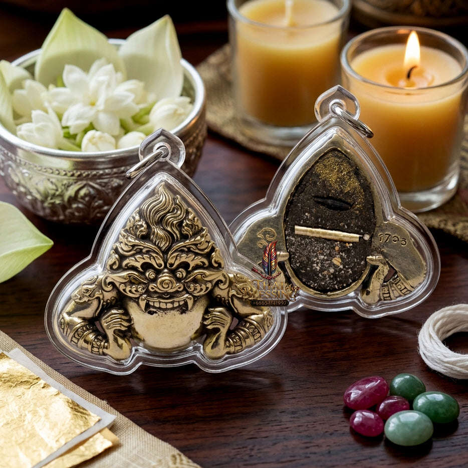 ✨ [Ultimate Guardian] Sacred Phra Rahu "Powerful Manifestation" White-Gold (Thongkao) Talisman – Khao O Lineage Blessed by Porthan Kloi, Wat Phukhaothong (Satta-Mongkol Edition) Thai Blessing Co By RURUECHA
