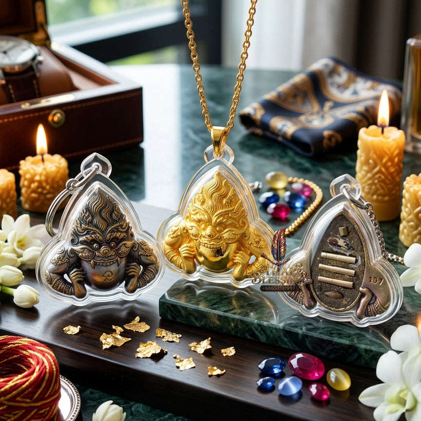 ✨ [Ultimate Guardian] Sacred Phra Rahu "Powerful Manifestation" White-Gold (Thongkao) Talisman – Khao O Lineage Blessed by Porthan Kloi, Wat Phukhaothong (Satta-Mongkol Edition) Thai Blessing Co By RURUECHA