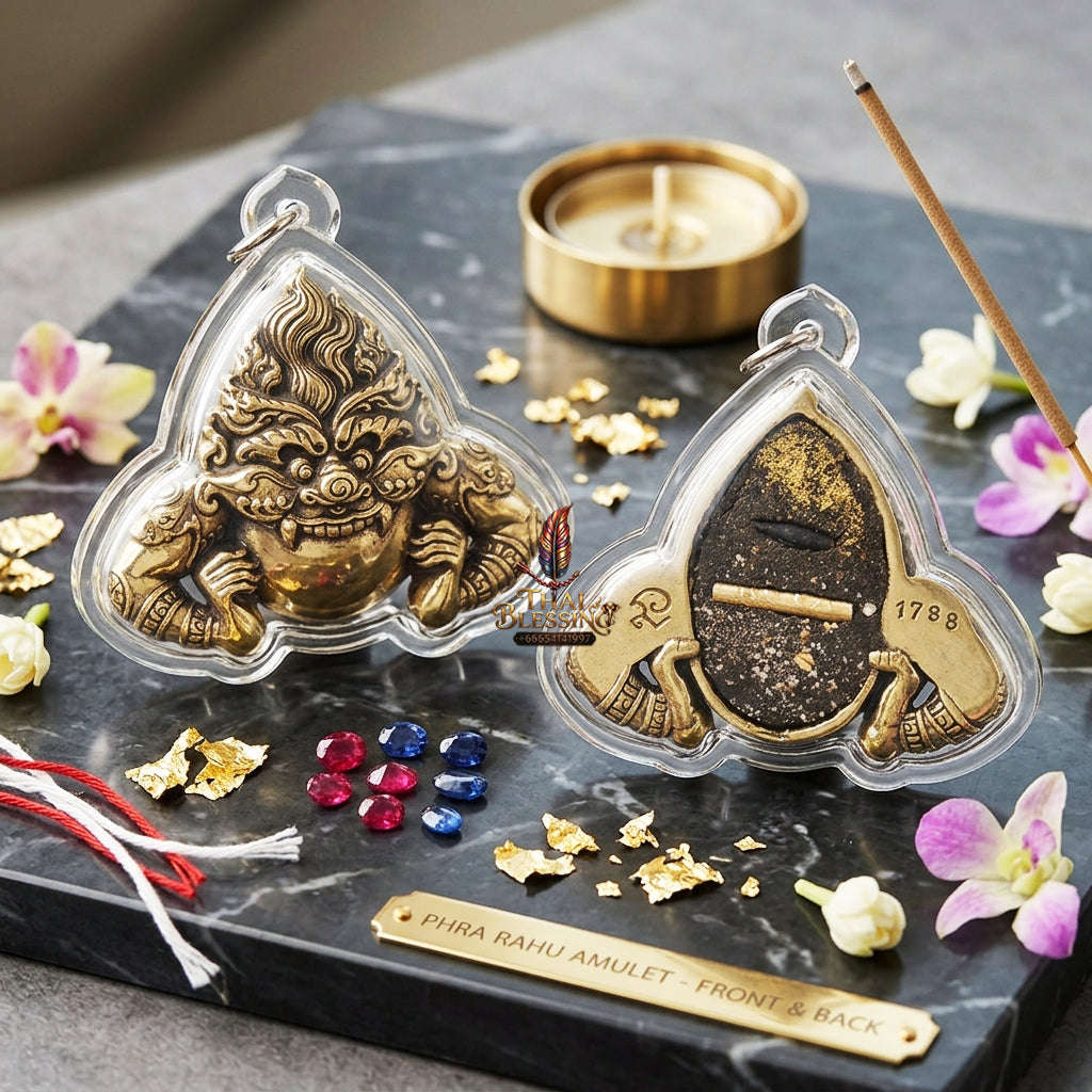 ✨ [Ultimate Guardian] Sacred Phra Rahu "Powerful Manifestation" White-Gold (Thongkao) Talisman – Khao O Lineage Blessed by Porthan Kloi, Wat Phukhaothong (Satta-Mongkol Edition) Thai Blessing Co By RURUECHA