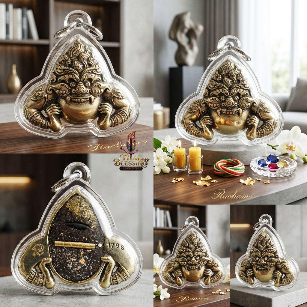 ✨ [Ultimate Guardian] Sacred Phra Rahu "Powerful Manifestation" White-Gold (Thongkao) Talisman – Khao O Lineage Blessed by Porthan Kloi, Wat Phukhaothong (Satta-Mongkol Edition) Thai Blessing Co By RURUECHA
