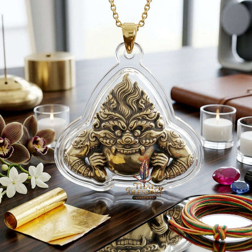 ✨ [Ultimate Guardian] Sacred Phra Rahu "Powerful Manifestation" White-Gold (Thongkao) Talisman – Khao O Lineage Blessed by Porthan Kloi, Wat Phukhaothong (Satta-Mongkol Edition) Thai Blessing Co By RURUECHA