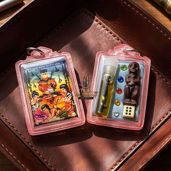 Ultra-Rare Master-Grade Extreme Seduction & Gambling Fortune Locket Khun Phaen Sam Nang Phrai Back-Embedded Kumanthong Edition Achan Phrot Samnak Pu Saneh Khobut 2017 Thai Amulet Collectible Thai Blessing Co By RURUECHA