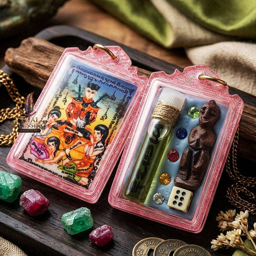 Ultra-Rare Master-Grade Extreme Seduction & Gambling Fortune Locket Khun Phaen Sam Nang Phrai Back-Embedded Kumanthong Edition Achan Phrot Samnak Pu Saneh Khobut 2017 Thai Amulet Collectible Thai Blessing Co By RURUECHA