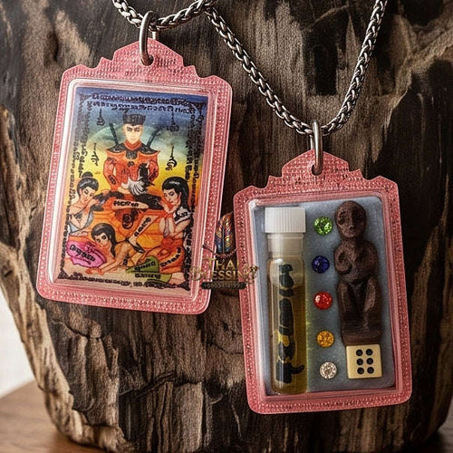 Ultra-Rare Master-Grade Extreme Seduction & Gambling Fortune Locket Khun Phaen Sam Nang Phrai Back-Embedded Kumanthong Edition Achan Phrot Samnak Pu Saneh Khobut 2017 Thai Amulet Collectible Thai Blessing Co By RURUECHA
