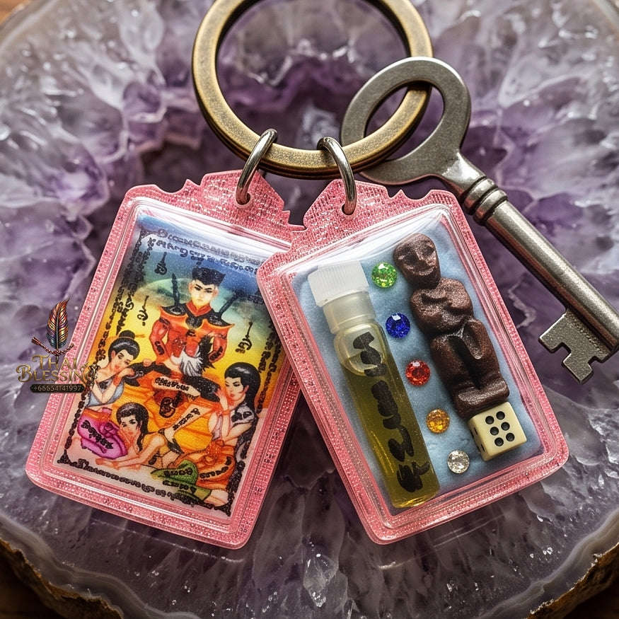 Ultra-Rare Master-Grade Extreme Seduction & Gambling Fortune Locket Khun Phaen Sam Nang Phrai Back-Embedded Kumanthong Edition Achan Phrot Samnak Pu Saneh Khobut 2017 Thai Amulet Collectible Thai Blessing Co By RURUECHA