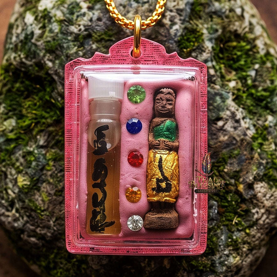 Ultra-Rare Master-Grade Extreme Seduction & Gambling Fortune Locket Khun Phaen Sam Nang Phrai Back-Embedded Nang Takian Edition Achan Phrot Samnak Pu Saneh Khobut 2017 Thai Amulet Collectible Thai Blessing Co By RURUECHA