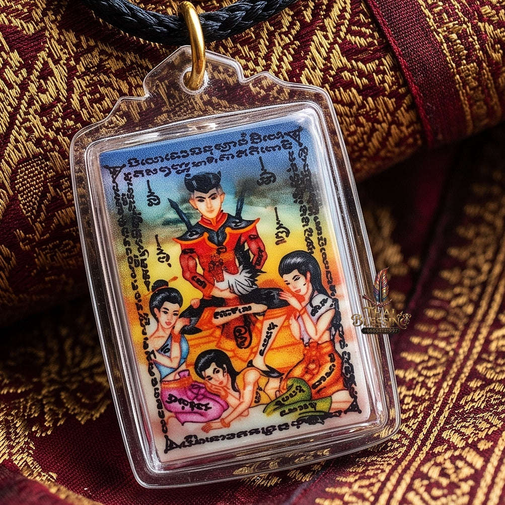 Ultra-Rare Master-Grade Extreme Seduction & Gambling Fortune Locket Khun Phaen Sam Nang Phrai Back-Embedded Nang Takian Edition Achan Phrot Samnak Pu Saneh Khobut 2017 Thai Amulet Collectible Thai Blessing Co By RURUECHA