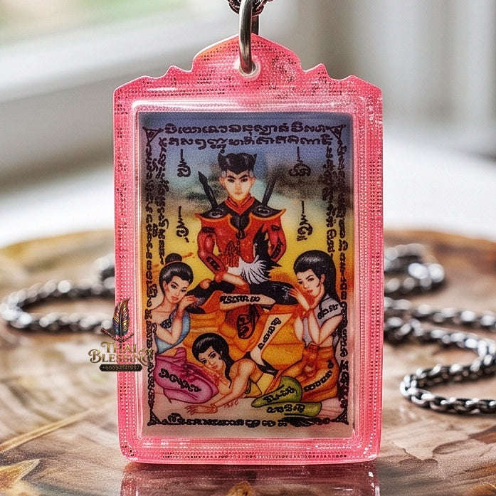 Ultra-Rare Master-Grade Extreme Seduction & Gambling Fortune Locket Khun Phaen Sam Nang Phrai Back-Embedded Nang Takian Edition Achan Phrot Samnak Pu Saneh Khobut 2017 Thai Amulet Collectible Thai Blessing Co By RURUECHA