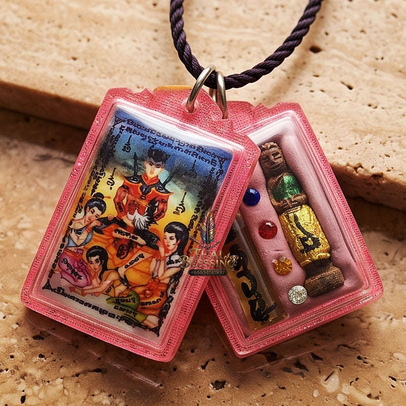 Ultra-Rare Master-Grade Extreme Seduction & Gambling Fortune Locket Khun Phaen Sam Nang Phrai Back-Embedded Nang Takian Edition Achan Phrot Samnak Pu Saneh Khobut 2017 Thai Amulet Collectible Thai Blessing Co By RURUECHA
