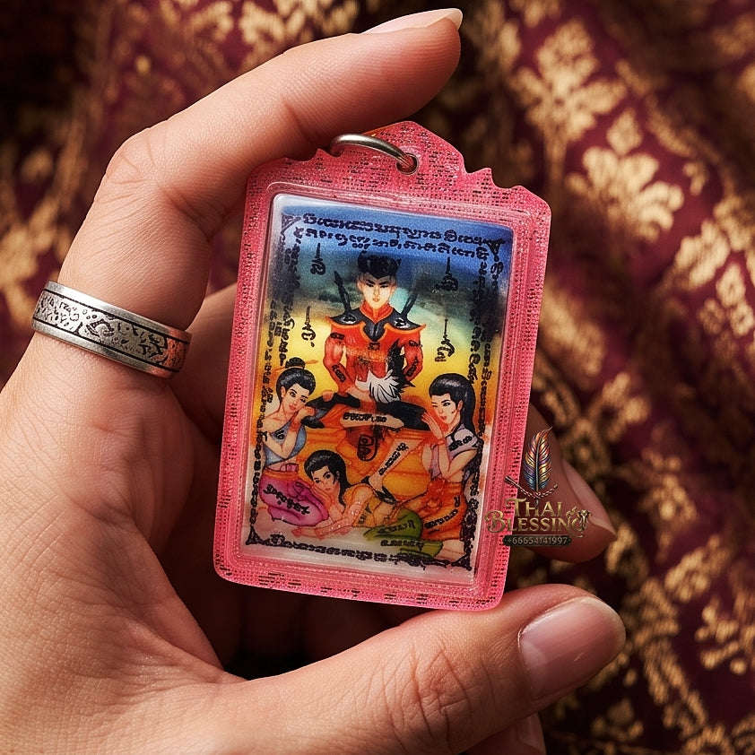 Ultra-Rare Master-Grade Extreme Seduction & Gambling Fortune Locket Khun Phaen Sam Nang Phrai Back-Embedded Nang Takian Edition Achan Phrot Samnak Pu Saneh Khobut 2017 Thai Amulet Collectible Thai Blessing Co By RURUECHA