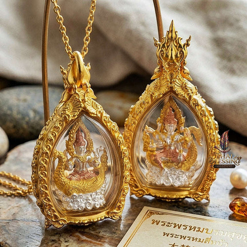 Universal Harmony & Sovereign Abundance Phra Phrom Borom Suk Khu Chiwit 3K Gold-Plated Bronze Enclosed in Real Gold-Plated Bronze Frame Edition Thai Blessing Co By RURUECHA