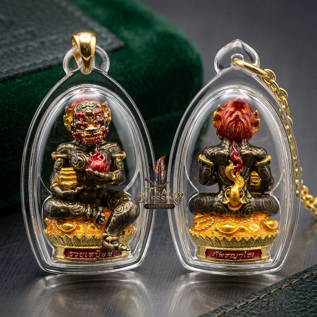 Unstoppable Luck & Wealth Beast Si Hu Ha Ta Ruay Neua Fah Black Enamel Gold - Phra Khru Palad Thanaphat 2023 Thai Blessing Co By RURUECHA