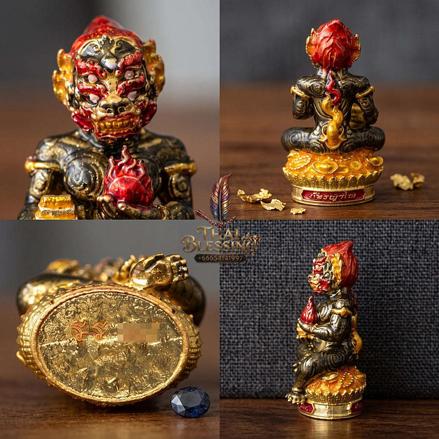 Unstoppable Luck & Wealth Beast Si Hu Ha Ta Ruay Neua Fah Black Enamel Gold - Phra Khru Palad Thanaphat 2023 Thai Blessing Co By RURUECHA
