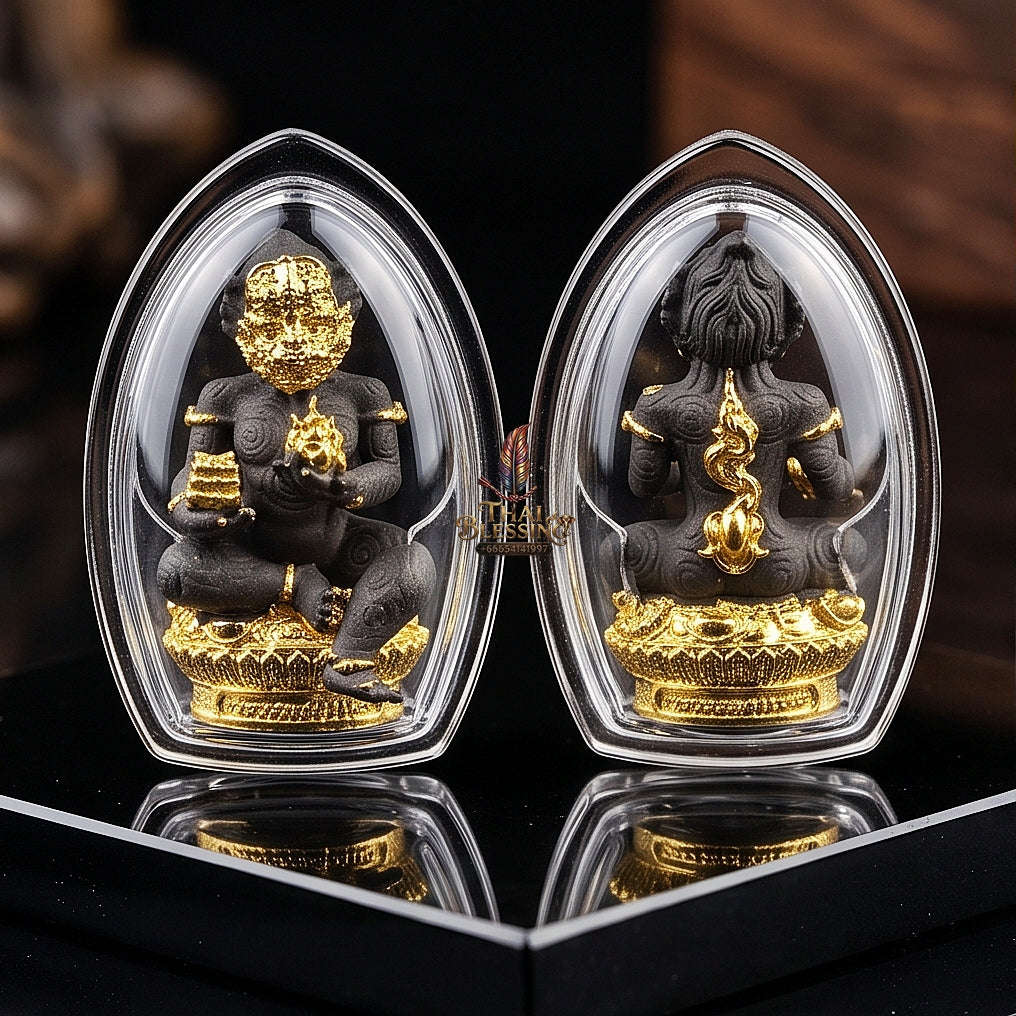 Unstoppable Luck & Wealth Beast Si Hu Ha Ta Ruay Neua Fah Black Gold Accent - Phra Khru Palad Thanaphat 2023 Thai Blessing Co By RURUECHA