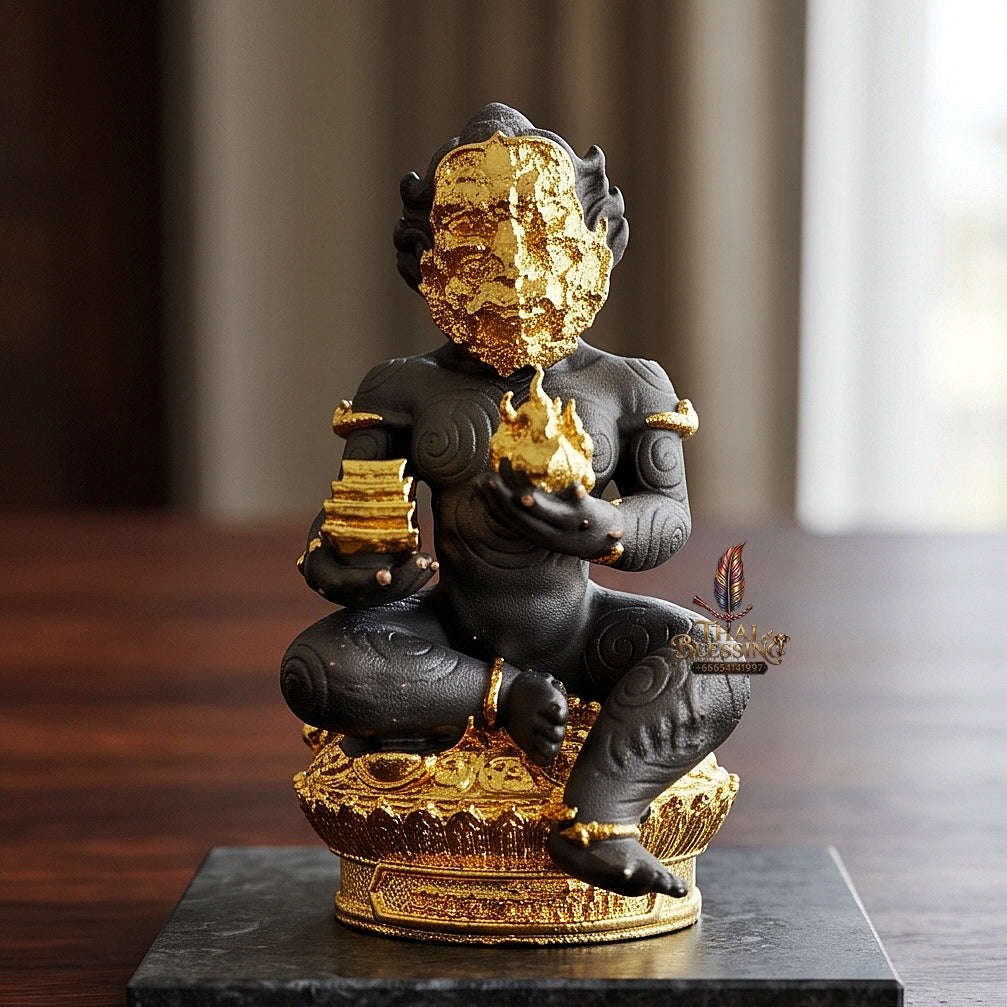 Unstoppable Luck & Wealth Beast Si Hu Ha Ta Ruay Neua Fah Black Gold Accent - Phra Khru Palad Thanaphat 2023 Thai Blessing Co By RURUECHA