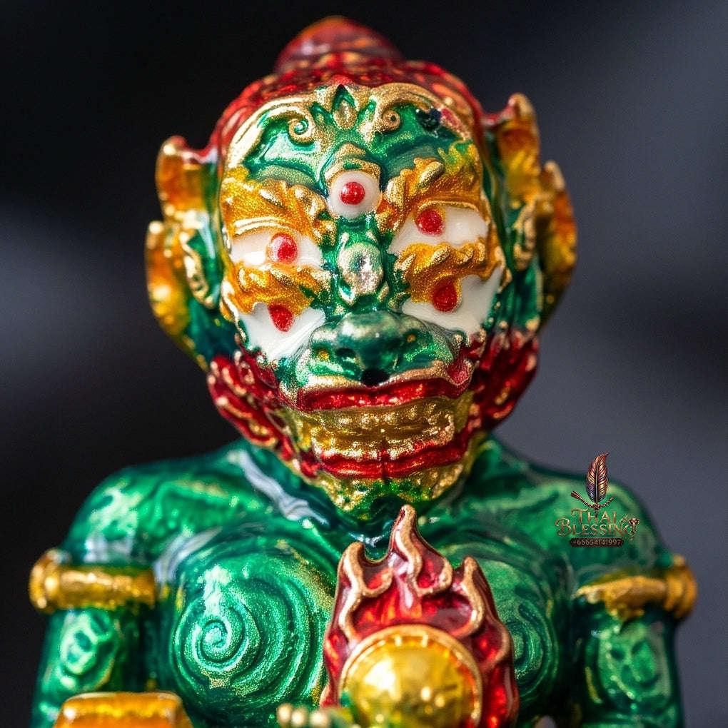 Unstoppable Luck & Wealth Beast Si Hu Ha Ta Ruay Neua Fah Green Enamel Gold - Phra Khru Palad Thanaphat 2023 Thai Blessing Co By RURUECHA