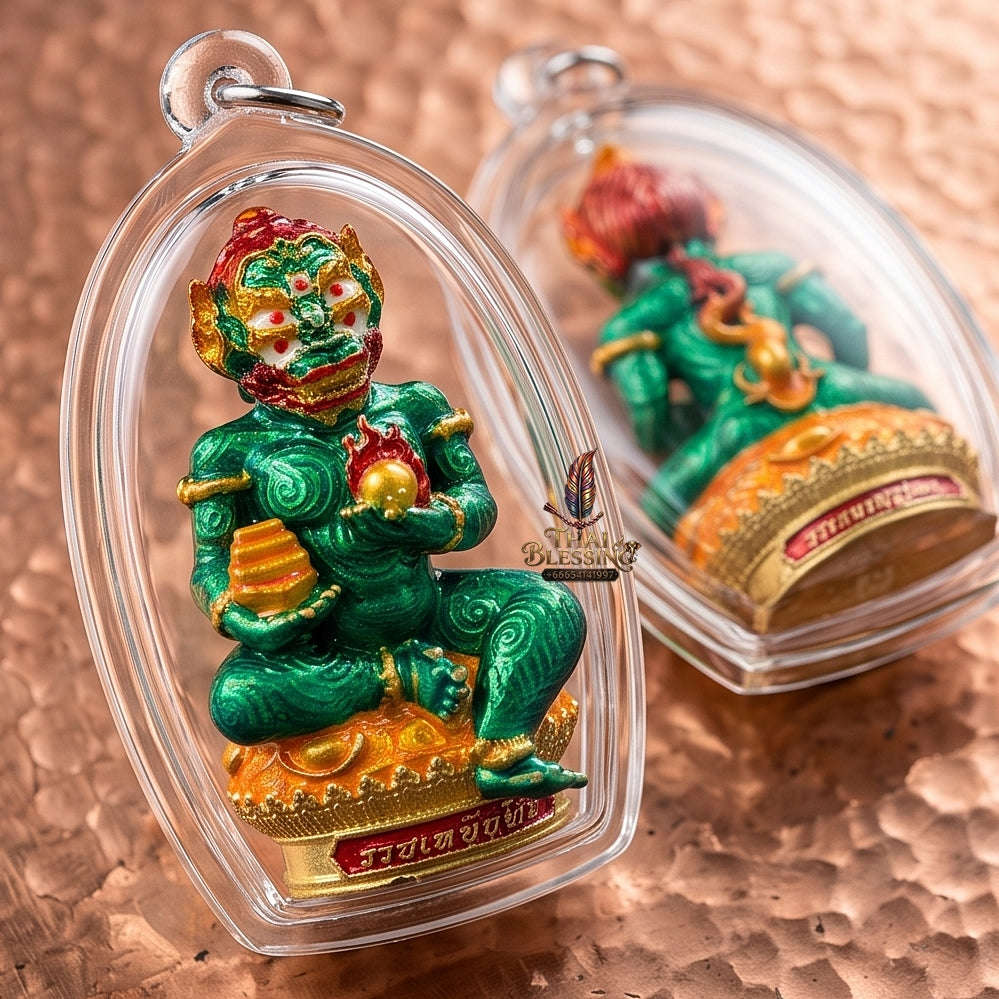 Unstoppable Luck & Wealth Beast Si Hu Ha Ta Ruay Neua Fah Green Enamel Gold - Phra Khru Palad Thanaphat 2023 Thai Blessing Co By RURUECHA