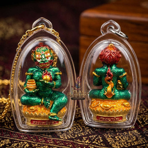 Unstoppable Luck & Wealth Beast Si Hu Ha Ta Ruay Neua Fah Green Enamel Gold - Phra Khru Palad Thanaphat 2023 Thai Blessing Co By RURUECHA