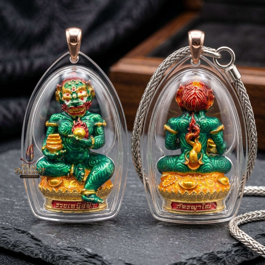 Unstoppable Luck & Wealth Beast Si Hu Ha Ta Ruay Neua Fah Green Enamel Gold - Phra Khru Palad Thanaphat 2023 Thai Blessing Co By RURUECHA