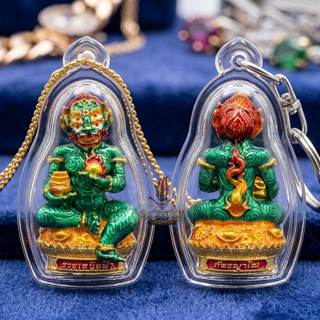 Unstoppable Luck & Wealth Beast Si Hu Ha Ta Ruay Neua Fah Green Enamel Gold - Phra Khru Palad Thanaphat 2023 Thai Blessing Co By RURUECHA
