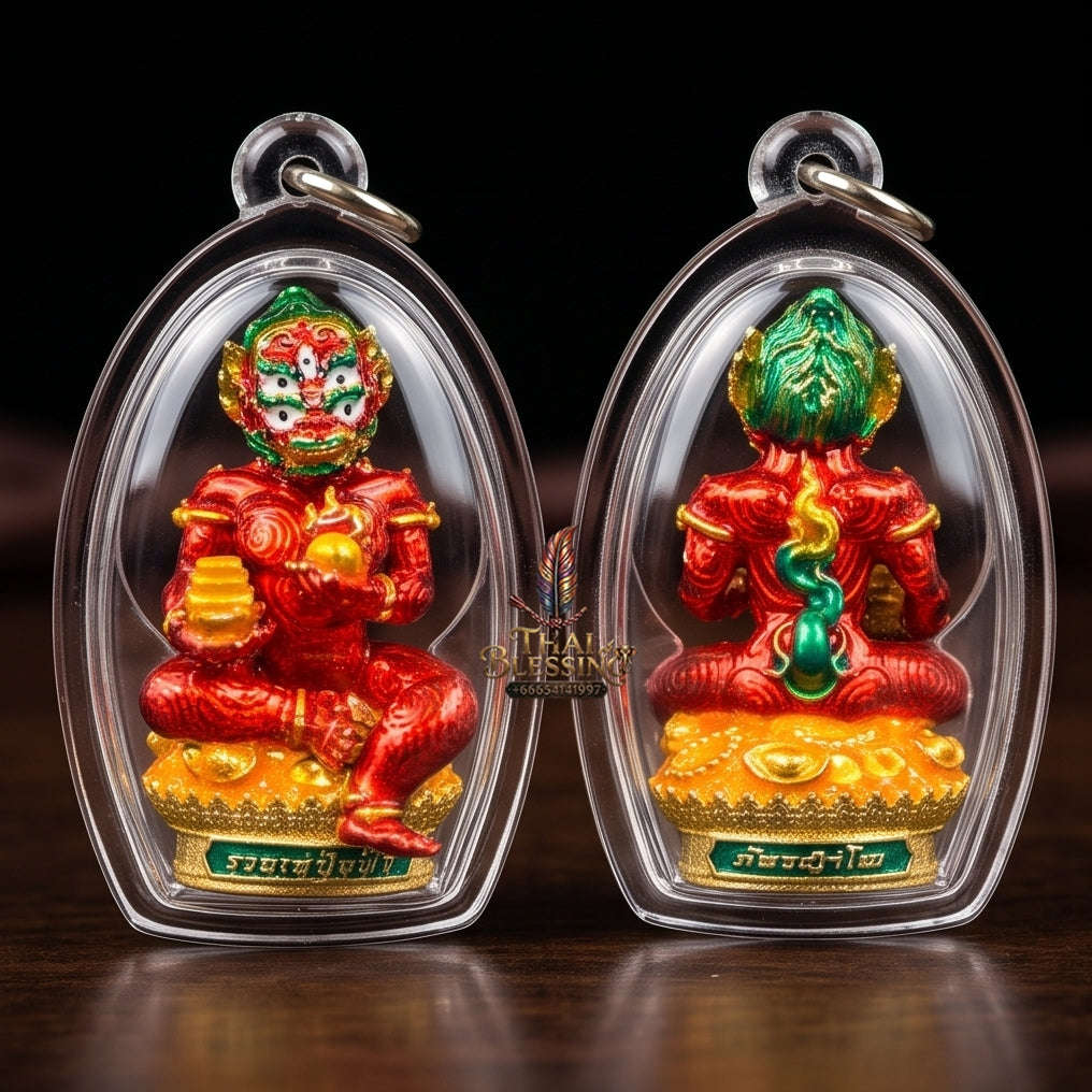 Unstoppable Luck & Wealth Beast Si Hu Ha Ta Ruay Neua Fah Red Enamel Gold - Phra Khru Palad Thanaphat 2023 Thai Blessing Co By RURUECHA