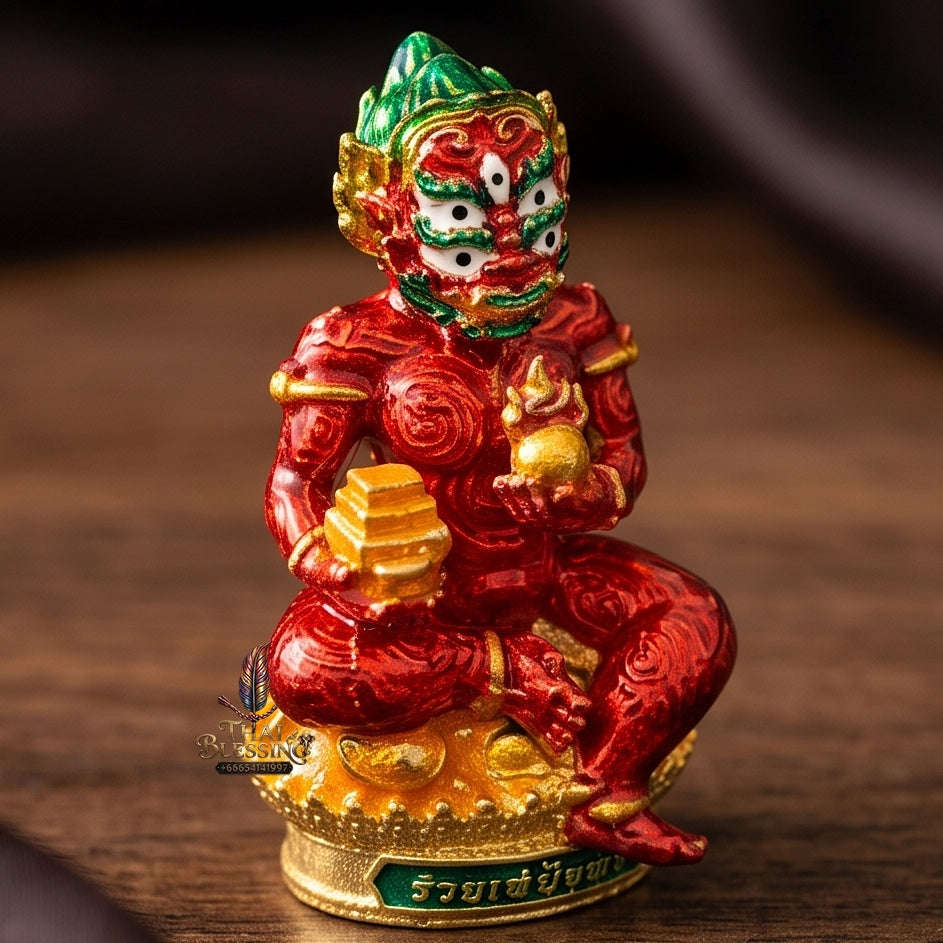 Unstoppable Luck & Wealth Beast Si Hu Ha Ta Ruay Neua Fah Red Enamel Gold - Phra Khru Palad Thanaphat 2023 Thai Blessing Co By RURUECHA