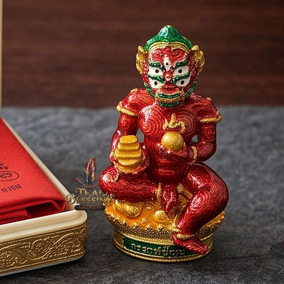 Unstoppable Luck & Wealth Beast Si Hu Ha Ta Ruay Neua Fah Red Enamel Gold - Phra Khru Palad Thanaphat 2023 Thai Blessing Co By RURUECHA