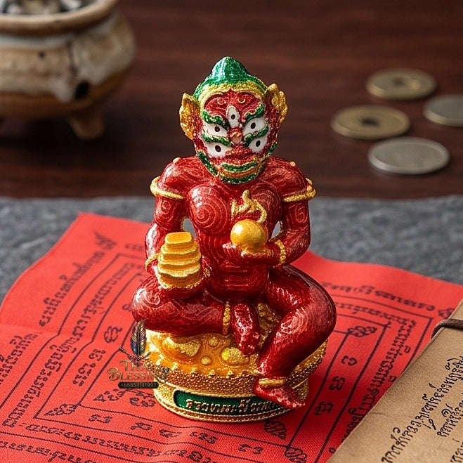 Unstoppable Luck & Wealth Beast Si Hu Ha Ta Ruay Neua Fah Red Enamel Gold - Phra Khru Palad Thanaphat 2023 Thai Blessing Co By RURUECHA