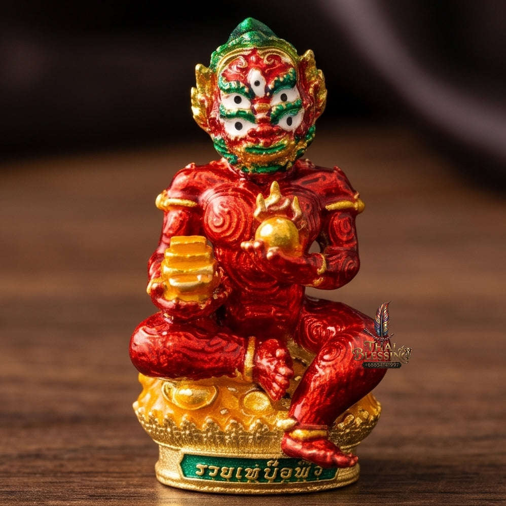 Unstoppable Luck & Wealth Beast Si Hu Ha Ta Ruay Neua Fah Red Enamel Gold - Phra Khru Palad Thanaphat 2023 Thai Blessing Co By RURUECHA