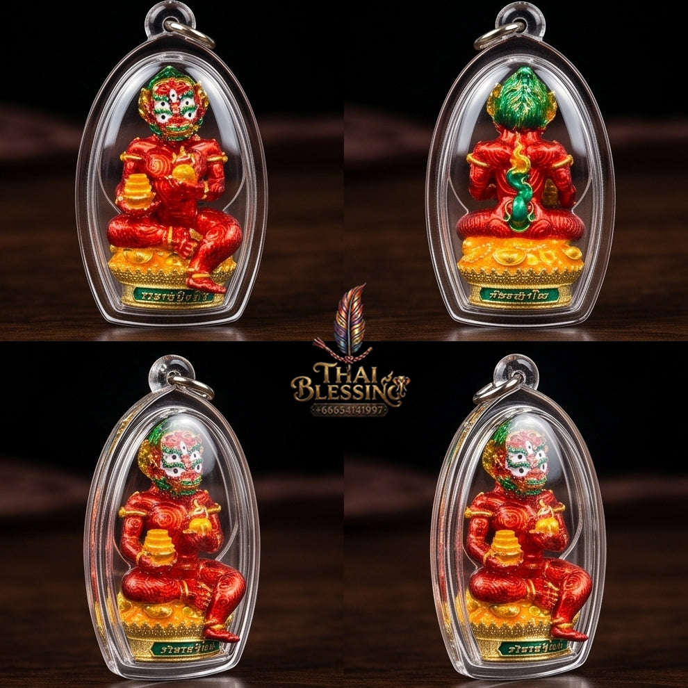 Unstoppable Luck & Wealth Beast Si Hu Ha Ta Ruay Neua Fah Red Enamel Gold - Phra Khru Palad Thanaphat 2023 Thai Blessing Co By RURUECHA