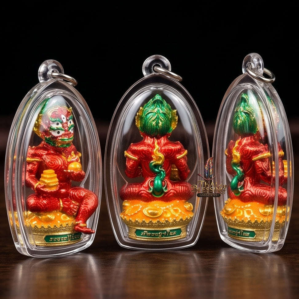 Unstoppable Luck & Wealth Beast Si Hu Ha Ta Ruay Neua Fah Red Enamel Gold - Phra Khru Palad Thanaphat 2023 Thai Blessing Co By RURUECHA