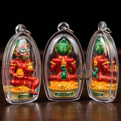 Unstoppable Luck & Wealth Beast Si Hu Ha Ta Ruay Neua Fah Red Enamel Gold - Phra Khru Palad Thanaphat 2023 Thai Blessing Co By RURUECHA