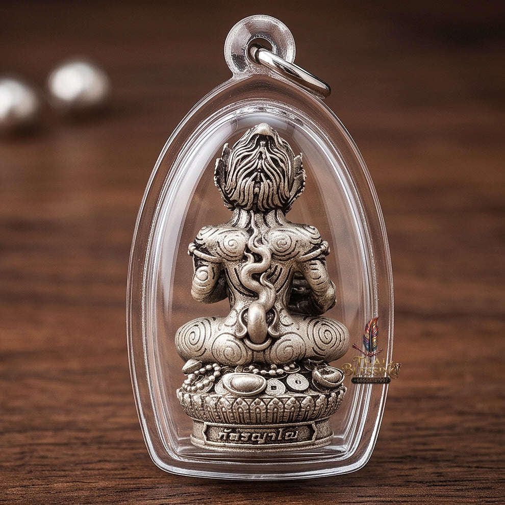 Unstoppable Luck & Wealth Beast Si Hu Ha Ta Ruay Neua Fah Silver Satin - Phra Khru Palad Thanaphat 2023 Thai Blessing Co By RURUECHA