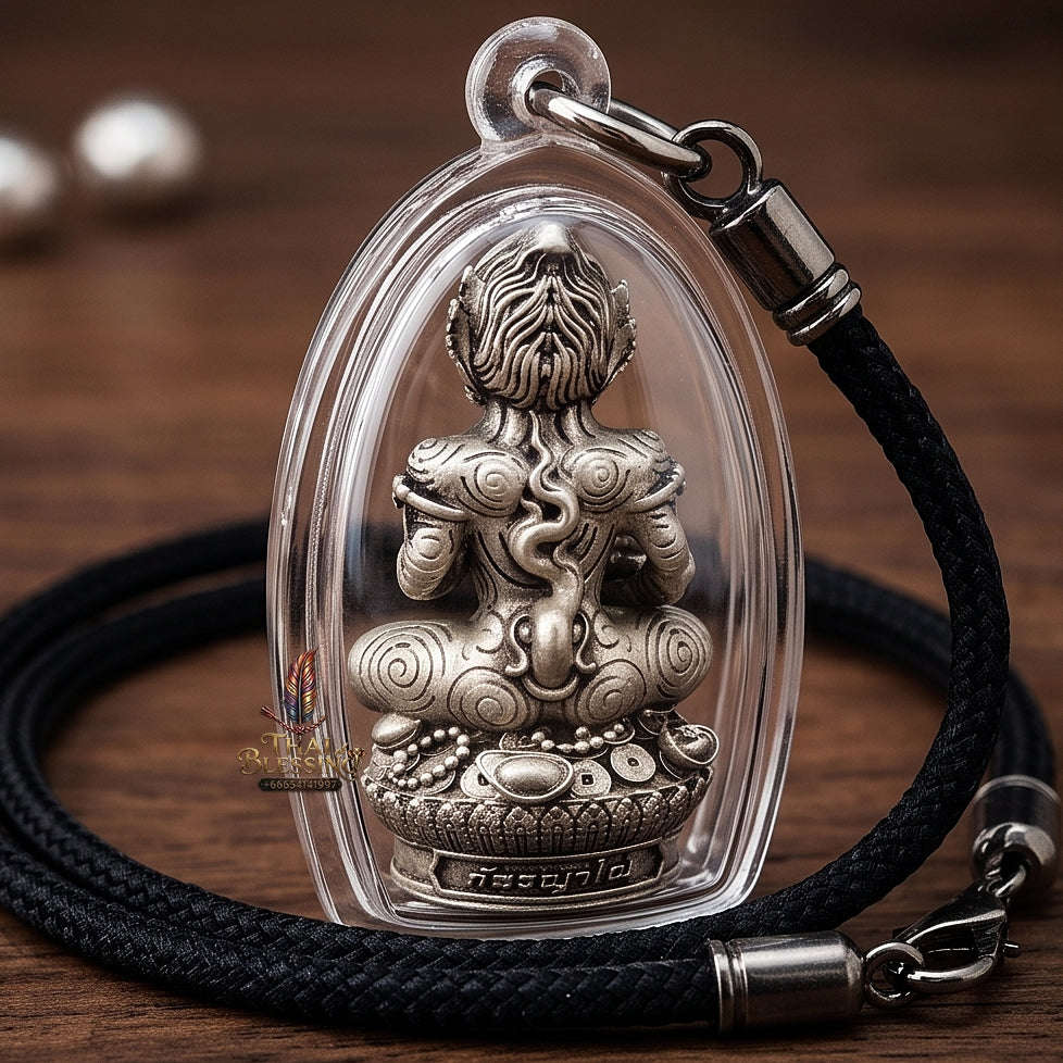 Unstoppable Luck & Wealth Beast Si Hu Ha Ta Ruay Neua Fah Silver Satin - Phra Khru Palad Thanaphat 2023 Thai Blessing Co By RURUECHA