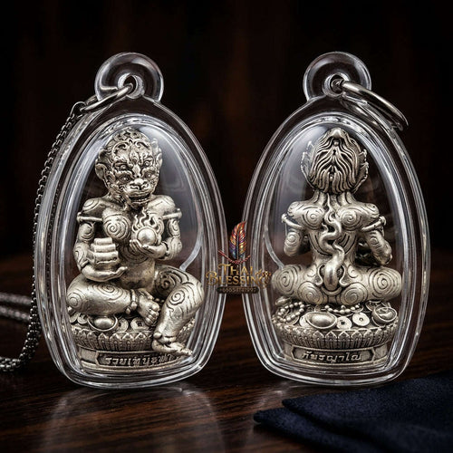 Unstoppable Luck & Wealth Beast Si Hu Ha Ta Ruay Neua Fah Silver Satin - Phra Khru Palad Thanaphat 2023 Thai Blessing Co By RURUECHA