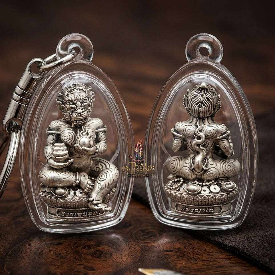 Unstoppable Luck & Wealth Beast Si Hu Ha Ta Ruay Neua Fah Silver Satin - Phra Khru Palad Thanaphat 2023 Thai Blessing Co By RURUECHA