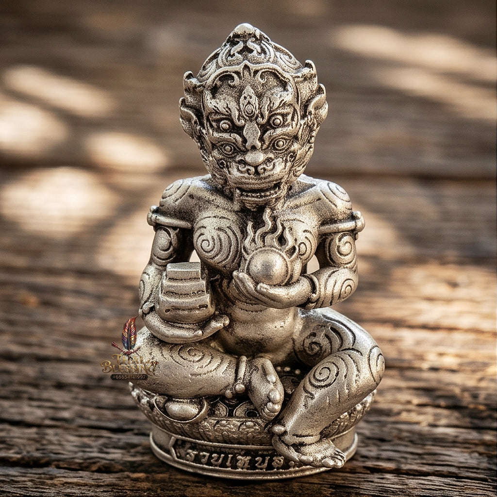Unstoppable Luck & Wealth Beast Si Hu Ha Ta Ruay Neua Fah Silver Satin - Phra Khru Palad Thanaphat 2023 Thai Blessing Co By RURUECHA