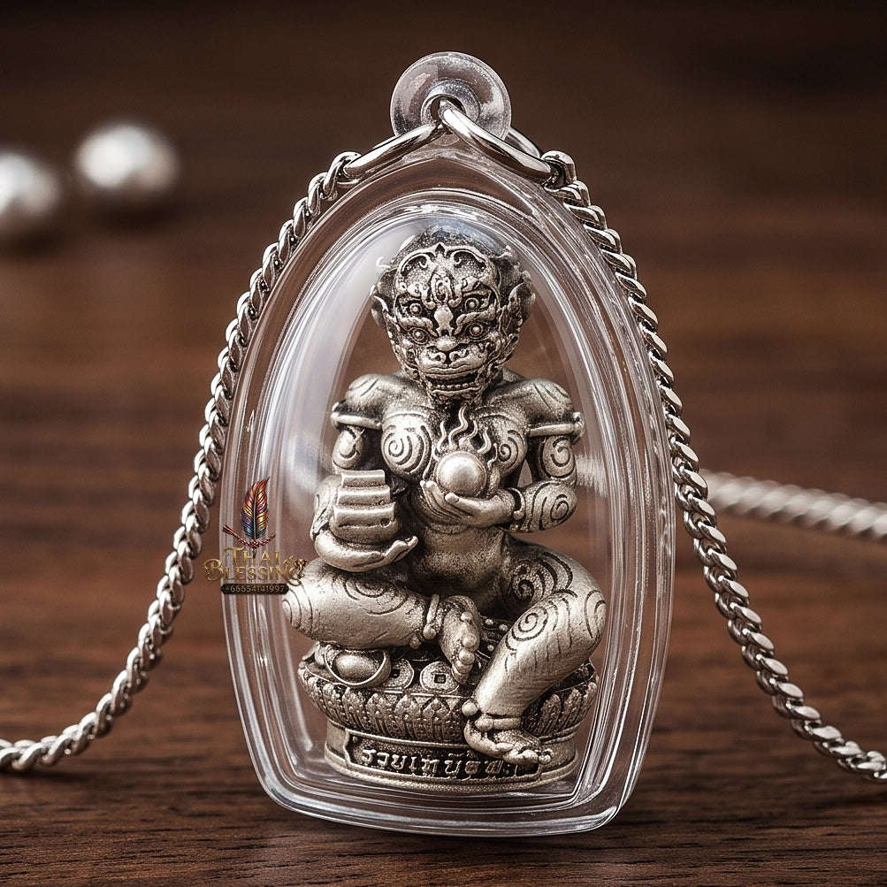 Unstoppable Luck & Wealth Beast Si Hu Ha Ta Ruay Neua Fah Silver Satin - Phra Khru Palad Thanaphat 2023 Thai Blessing Co By RURUECHA