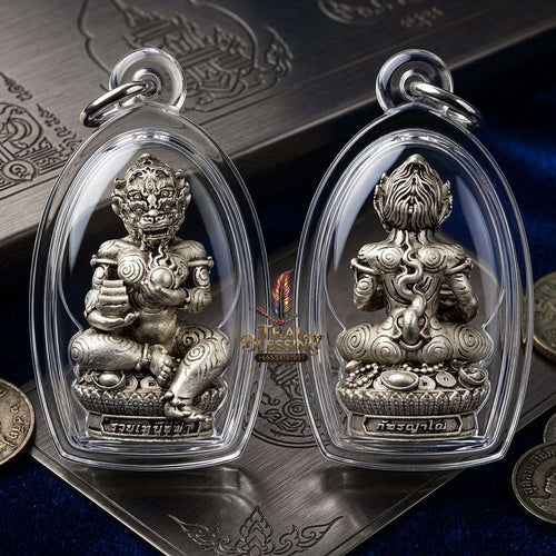 Unstoppable Luck & Wealth Beast Si Hu Ha Ta Ruay Neua Fah Silver Satin - Phra Khru Palad Thanaphat 2023 Thai Blessing Co By RURUECHA