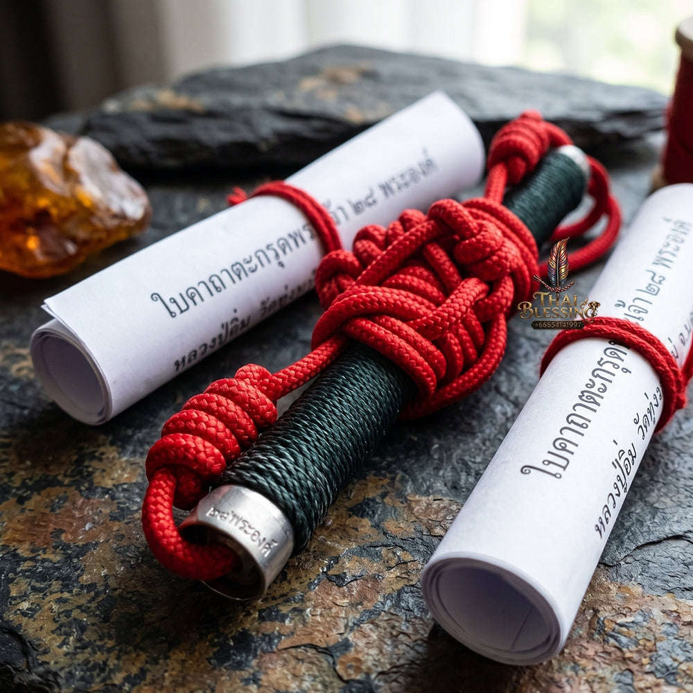 Unstoppable Universal Protection & 28 Buddhas Takrut Waist Cord - Luang Pu Im Wat Thung Na Mai Thai Blessing Co By RURUECHA