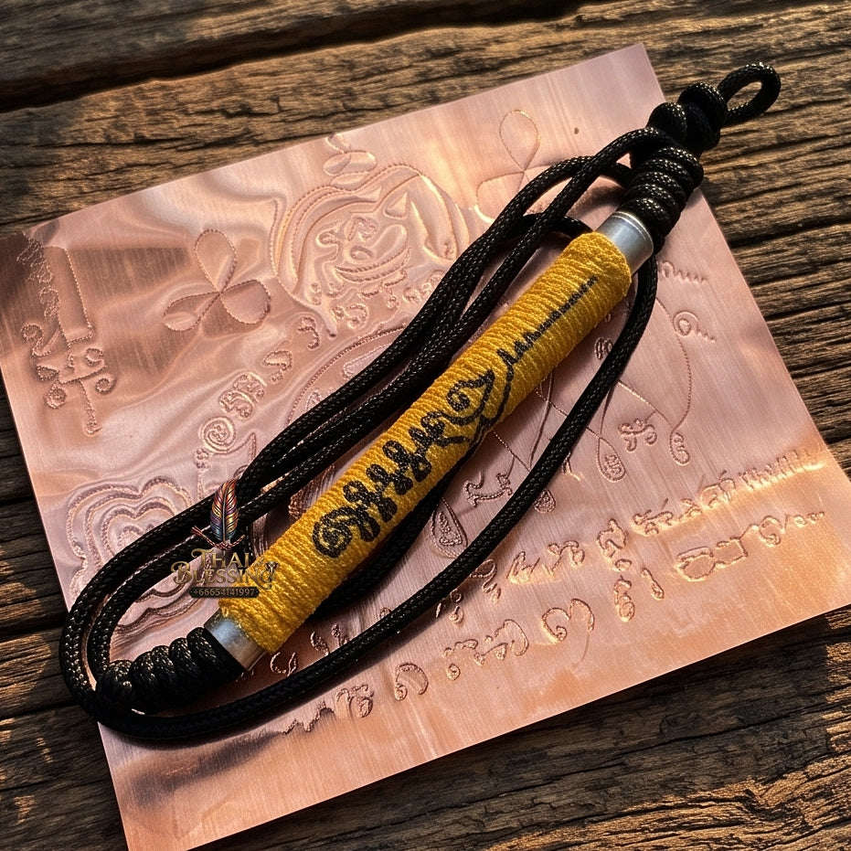 Unstoppable Wealth, Copper Boar & Invulnerability Takrut Phaya Moo Thong Daeng + Maha Ut Waist Cord - Luang Pu Im Wat Thung Na Mai Thai Blessing Co By RURUECHA